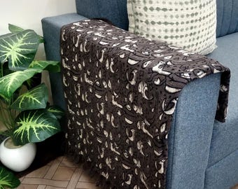 Luxury Valentine's Day Gift, Handmade Block Print Cotton Throw Blanket with Tassels Hand Loomed Lightweight Woven Decorative Sofa Room Decor