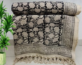 Premium Sofa Handmade Throw Hand block Print Throw Soft Boho Cotton Blanket Sofa Room Décor Tassels Hand Loomed Lightweight Decorative throw