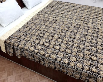 Kantha Bedcover Bedding Quilt Hand Block Floral Design Handblock Floral Print Kantha Throw Quilt Light Weight Block Print Quilted