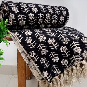 Premium Handmade Sofa Boho Bedding Throw, Hand block Print Cotton Throw Blanket Room Décor Tassels Hand Loomed Lightweight Decorative Throws