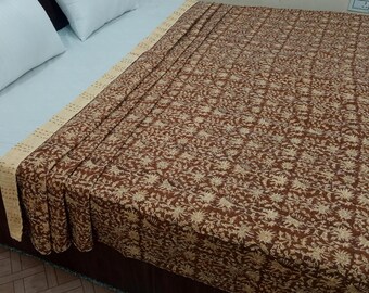 Handmade Kantha Bedcover Bedding Quilt Hand Block Floral Design Handblock Floral Print Kantha Throw Quilt Light Weight Block print quilt