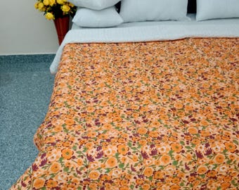 Luxury Organic Cotton Kantha Quilt, Handmade Indian Solid Quilt, Soft Winter Bedding, Queen Size Blanket, Eco-Friendly Cozy Throw for Home
