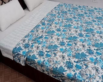 Bird Floral Kantha Quilt Throw bedspread Indian Quilt, Gift for Full Quilt Quilt Cotton, Handmade Kantha Quilt Christmas Gifts