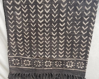 Handmade Block Print Cotton Throw Blanket, Boho Sofa Decor with Tassels