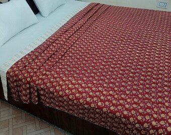Kantha Bedcover Bedding Quilt Hand Block Floral Design Handblock Floral Print Kantha Throw Quilt Light Weight Block Print Quilted