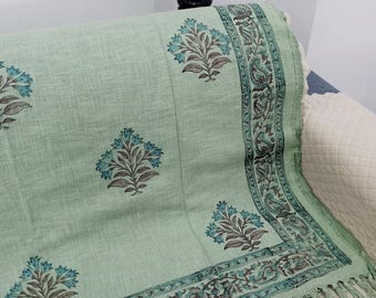Premium Handmade Sofa Throw, Hand block Print Soft Cotton Blanket Room Décor Tassels Hand Loomed Lightweight Decorative Boho Bedding throw