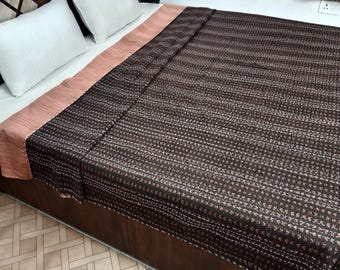 Indian Old design Kantha Bedding Hand Block Print Kantha Queen Quilt Vintage Floral Cotton Light Weight Rare Find Only one piece available