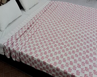 Kantha Bedcover Bedding Quilt Hand Block Floral Design Handblock Floral Print Kantha Throw Quilt Light Weight Block Print Quilted