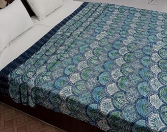Kantha Bedcover Bedding Quilt Hand Block Floral Design Handblock Floral Print Kantha Throw Quilt Light Weight Block Print Quilted