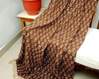 Premium Sofa Throw, Hand block Print Throw, Soft Cotton Boho Throw Blanket Sofa Room Décor Tassels Hand Loomed Lightweight Decorative throw