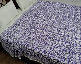 Kantha Bedcover Bedding Quilt Hand Block Floral Design Handblock Floral Print Kantha Throw Quilt Light Weight Block Print Quilted