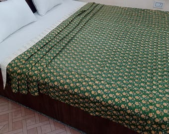 Kantha Bedcover Bedding Quilt Hand Block Floral Design Handblock Floral Print Kantha Throw Quilt Light Weight Block Print Quilted