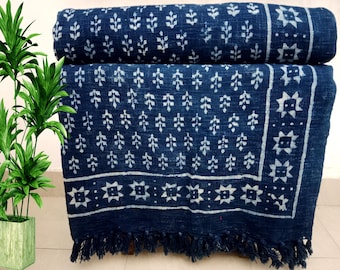 Premium Sofa Handmade Throw Hand block Print Soft Boho Cotton Throw Blanket Sofa Room Décor Tassels Hand Loomed Lightweight Decorative throw