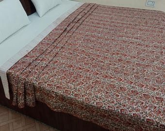 Kantha Bedcover Bedding Quilt Hand Block Floral Design Handblock Floral Print Kantha Throw Quilt Light Weight Block Print Quilted