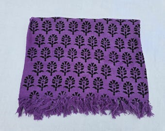 Purple Throw Blanket Handmade Throw Tassels Sofa Throw Purple Blanket Block Print Cotton Blanket Room Décor Hand Loomed Boho Bedding