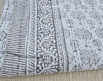 Grey Tree Kantha Quilt Throw bedspread Indian Quilt Gift for All  Full Quilt Cotton Handmade Kantha quilt Home Decore Kantha Quilt Queen