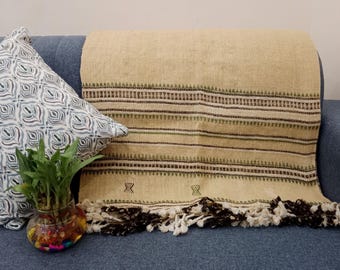 Premium Indian Wool Throw Blanket Brown Woven Wool Throw Designer Decorative Throw Handmade Handwoven Sofa Throw Cottage Living Room Décor