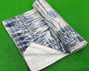 Indian Unique Kantha Bedding Royal Print Kantha Throw Queen Quilt  Cotton Light Weight Quilt Winter and Summer Blanket Bedspread Bedcover