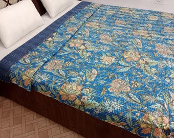 Floral Kantha Quilt Throw bedspread Indian Quilt, Gift for Full Quilt Quilt Cotton, Handmade Kantha Quilt Christmas Gifts