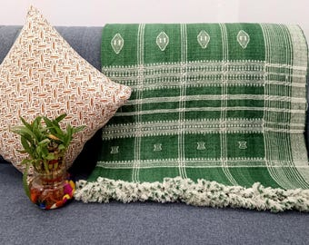 Indian Wool Throw Blanket - Handwoven Brown Decorative Sofa Throw, Room Décor, Boho Winter Quilts, Housewarming Gifts , One side Bordered