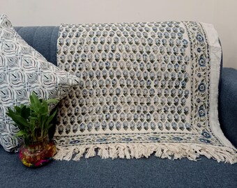 Premium Sofa Handmade Throw Hand block Print Throw Soft Boho Cotton Blanket Sofa Room Décor Tassels Hand Loomed Lightweight Decorative throw