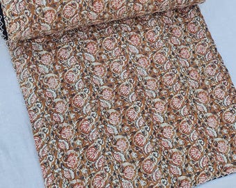 Hand Block Floral Kantha Bedcover, 100% Cotton Quilt Throw, Lightweight Indian Bedspread
