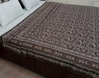 Brown Kantha Bedcover Bedding Quilt Hand Block Floral Design Handblock Floral Print Kantha Throw Quilt Light Weight Block print quilt