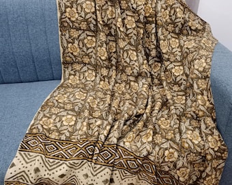 Hand Block Print Cotton Throw Blanket, Boho Tassels pillows and throw blankets