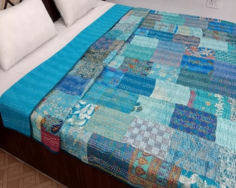 Patchwork Floral Kantha Bedding Floral Print Kantha Throw Queen Quilt Cotton Light Weight Winter Summer Vintage Blanket Bedding Bedspread