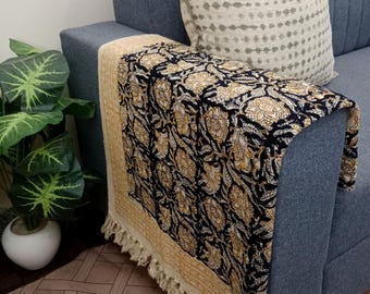 Luxury Valentine's Day Gift | Handmade Block Print Cotton Throw | Lightweight Woven Sofa Blanket with Tassels | Boho Chic Home & Room Décor