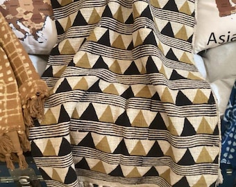 Handmade Block Print Cotton Throw Blanket - Tasseled Sofa Decor