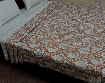 Kantha Bedcover Bedding Quilt Hand Block Floral Design Handblock Floral Print Kantha Throw Quilt Light Weight Block Print Quilted