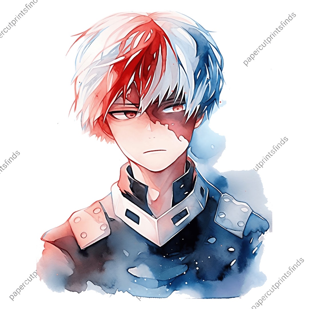 Dual Flames Todoroki Watercolor Art Print, High Resolution Digital