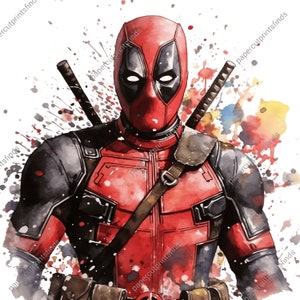Merc with a Mouth Deadpool Watercolor Portrait, High Resolution Digital Download