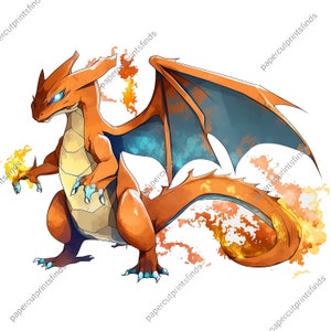 Charizard Watercolor Digital Art Print - PNG di alta qualità con sfondo trasparente