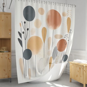 Scandinavian Inspired Shower Curtain I Boho Fusion Shower Curtain I Mid Century Modern Abstract Minimalist Bath Curtain I Bathroom Decor