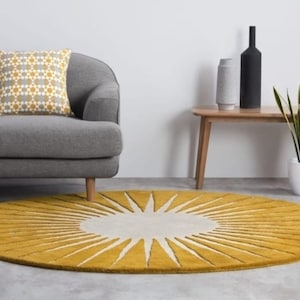 Vaserely  Round Modern Multicolored Rug Hand-Tufted 100% Wool Handmade Area Rug Carpet for Home,Bedroom,Living Room,Kids Room, Any Room