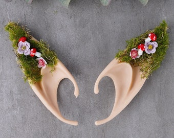 Mushroom Elf Ears Cuff for Masquerade Fairy Long ear wrap Elvish Ear Soft Ear Cuff Elf Dress Cosplay Costume Renaissance Woodland Earrings