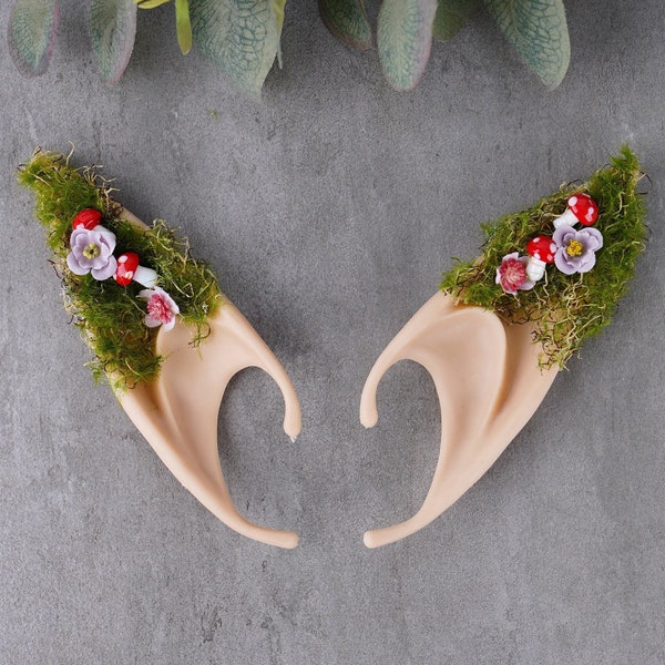 Mushroom Elf Ears Cuff for Masquerade Fairy Long ear wrap Elvish Ear Soft Ear Cuff Elf Dress Cosplay Costume Renaissance Woodland Earrings