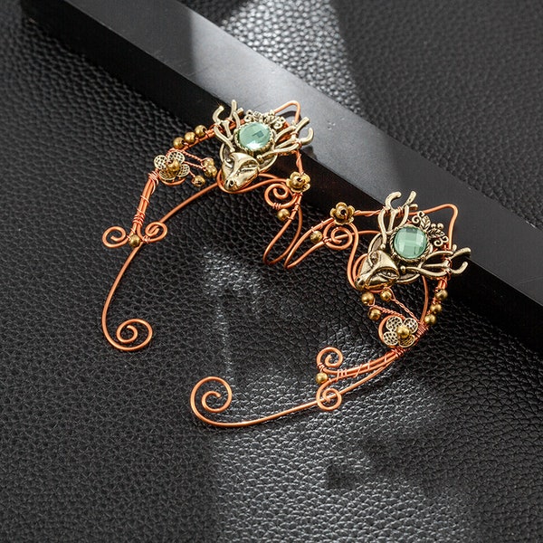 Elf Ear Deer Cuff, Rose Gold Ear Cuff, Gift For Her, Vintage Gem Dainty Cuff , Elf Ears, Fairy Earrings Elf Ear Wrap Elven Ear Jewelry