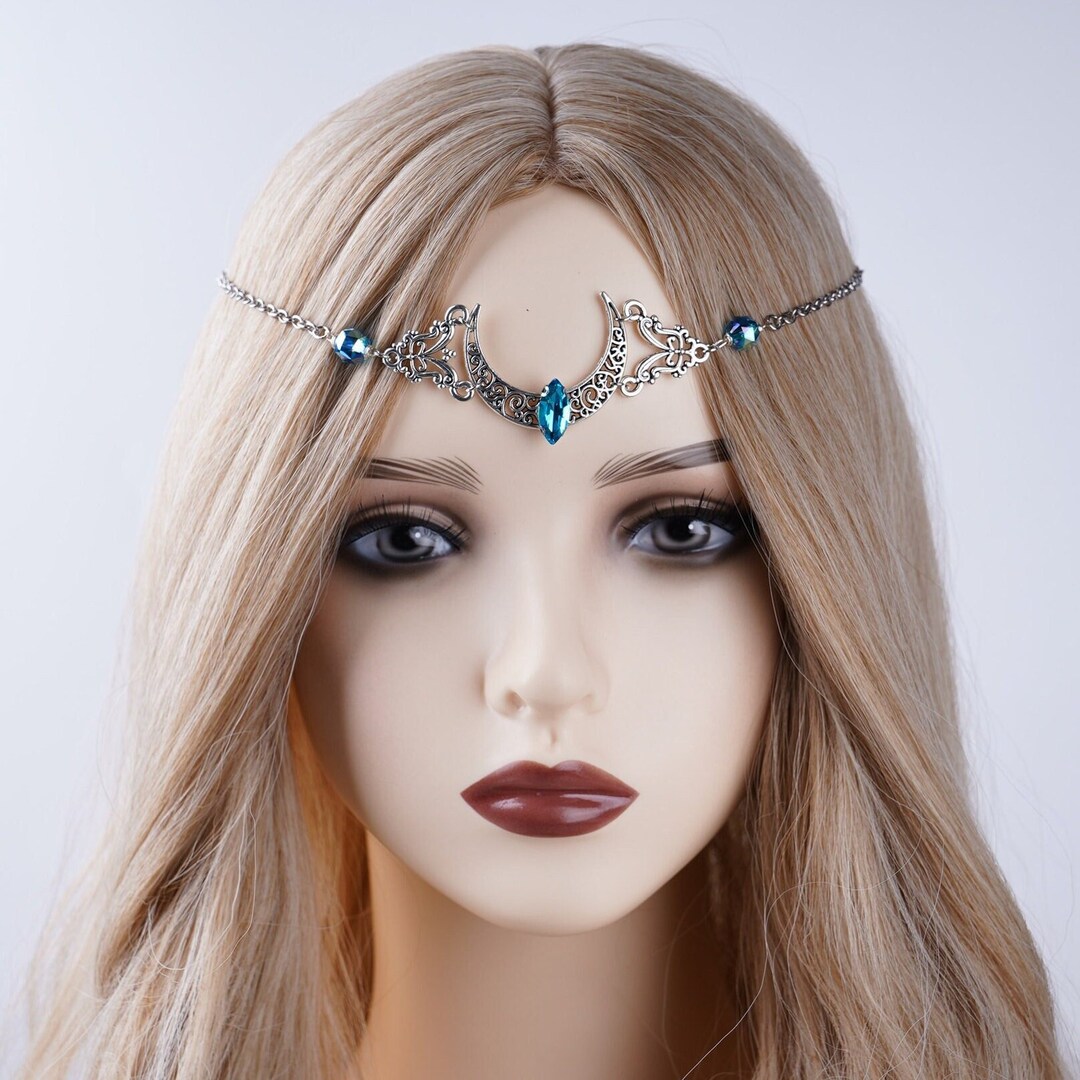 Silver Gothic Moon Forehead Jewelry, Head Chain for Women Boho Bridal