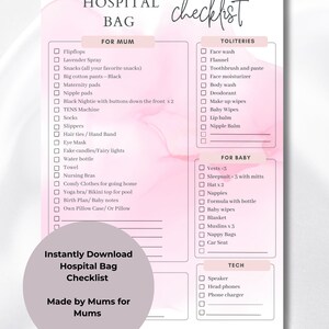 The Best Hospital Bag/Birthing Bag Printable Instant Downloadable Check List