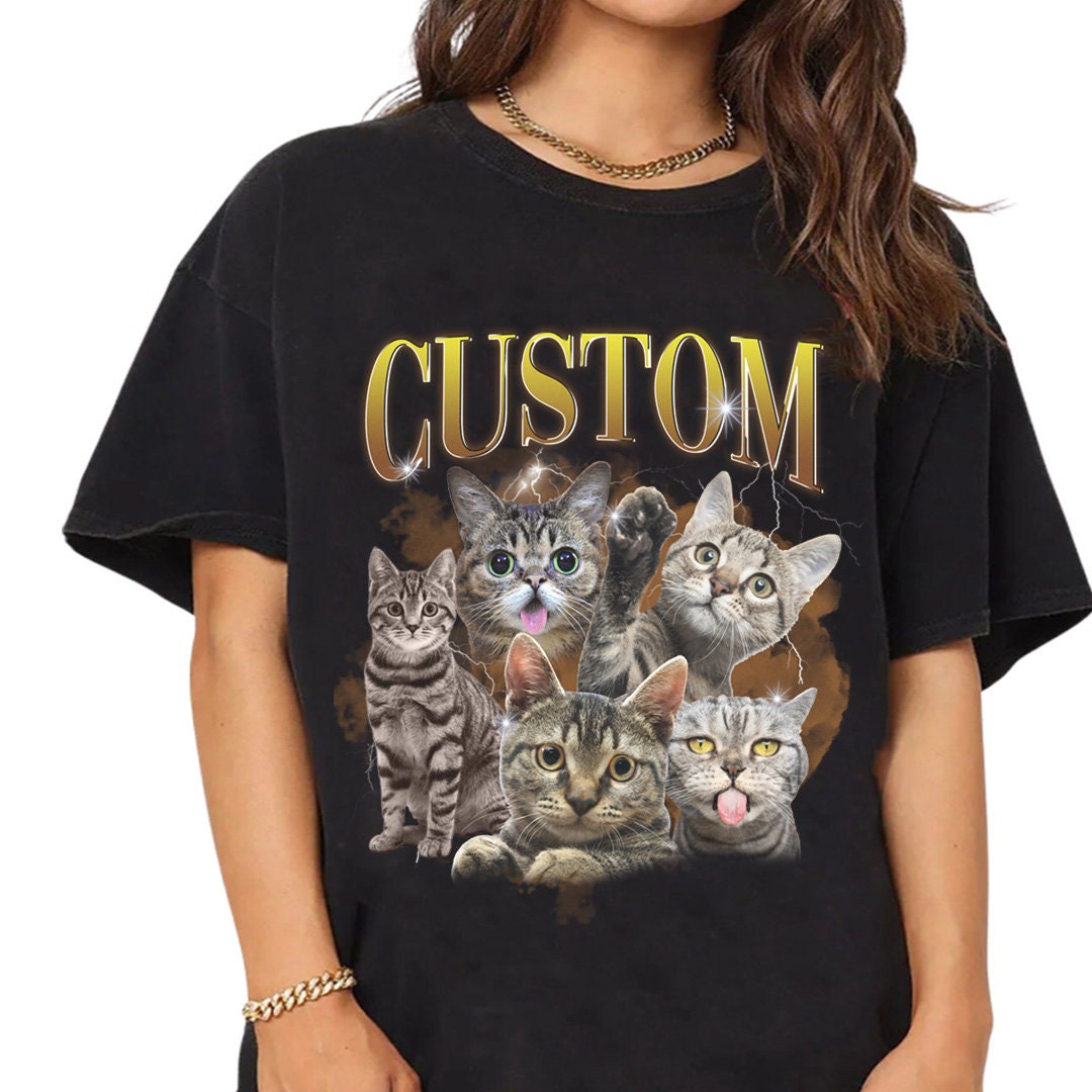 Camiseta Personalizada Fotos de Gato y Perro, Camiseta Personalizada de Mascota, Diseño Personalizable