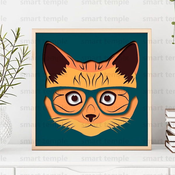 Cat svg shadow box, cat shadow box svg, cat layered svg, pet lover shadow box svg, cat 3d shadow box, cat laser cut files, cat cricut files