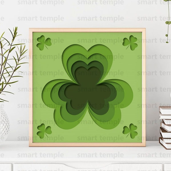 Irish Clover Shadow box svg, 3D Lucky Shamrock Svg, Irish Clover Svg, Shamrock Shadow Box Svg, Clover Shadow Box Svg, Clover Stencil