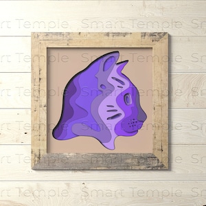 Chat coloré en couches, Svg de chat en couches, Svg de boîte d'ombre de chat, Svg de boîte d'ombre pour Cricut, tête de chat 3D, boîte d'ombre de Svg 3D, fichiers Svg 3D pour Cricut