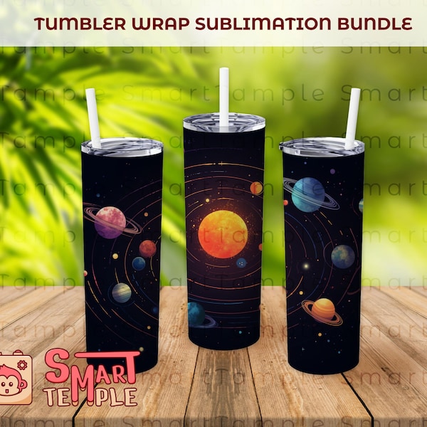 Solar System Planets 20 oz Skinny Tumbler Sublimation Design, Solar System Tumbler Wrap, Cosmic Planets Galaxy Tumbler 20oz