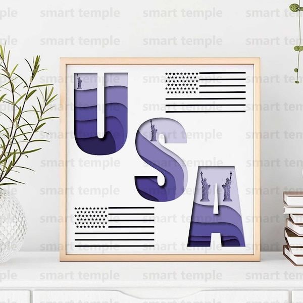 USA Day Shadow Box SVG, USA Stencil, Usa Laser Cut File, Usa Vector, American Flag Svg, Liberty Enlightening The World, Independence Day Svg