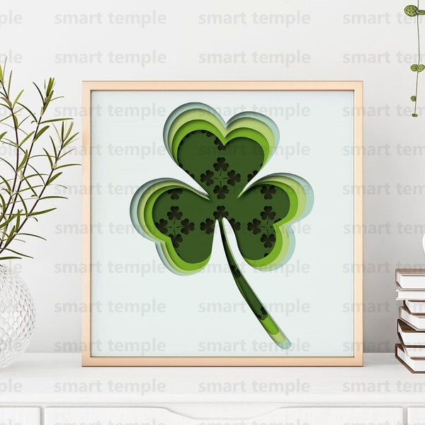 Shamrock Shadow Box Svg, Clover Shadow Box Svg, 3D Lucky Shamrock Svg, Irish Clover Svg, Irish Shadow box svg, Clover Stencil