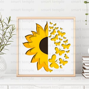 Sonnenblume und Schmetterlinge Schattenbox SVG, Babyparty Schattenbox, Sonnenblume Cricut Cut Dateien SVG, Sonnenblume Laser geschnitten SVG, Papierschnittdateien